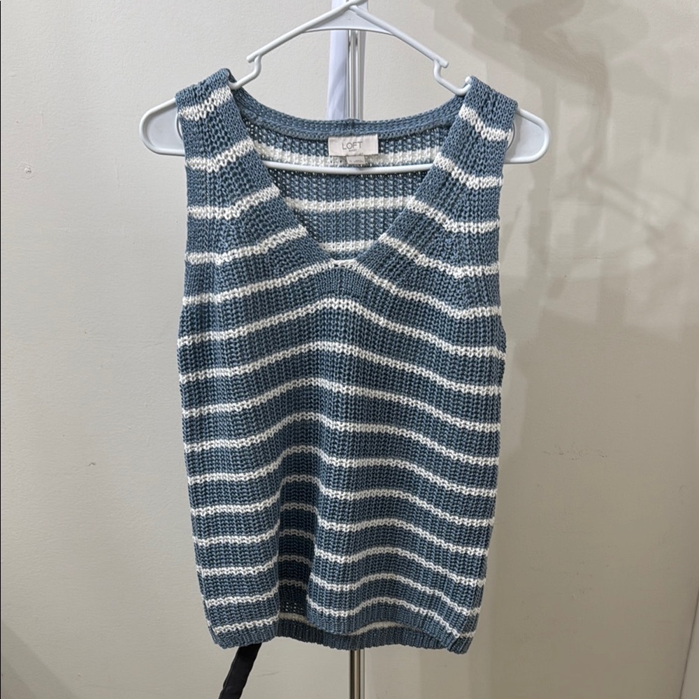 LOFT Navy and White Striped Sleeveless Top